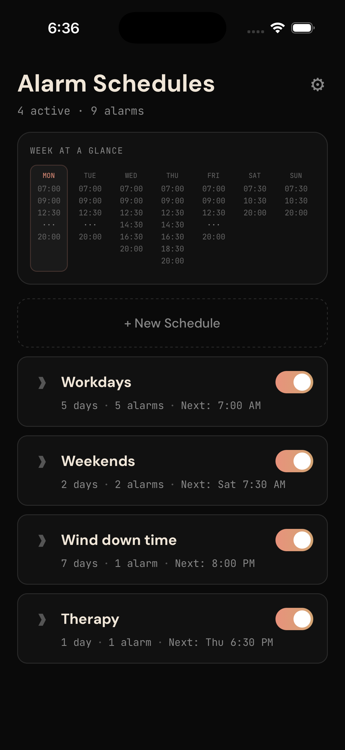 Home screen with Week at a Glance