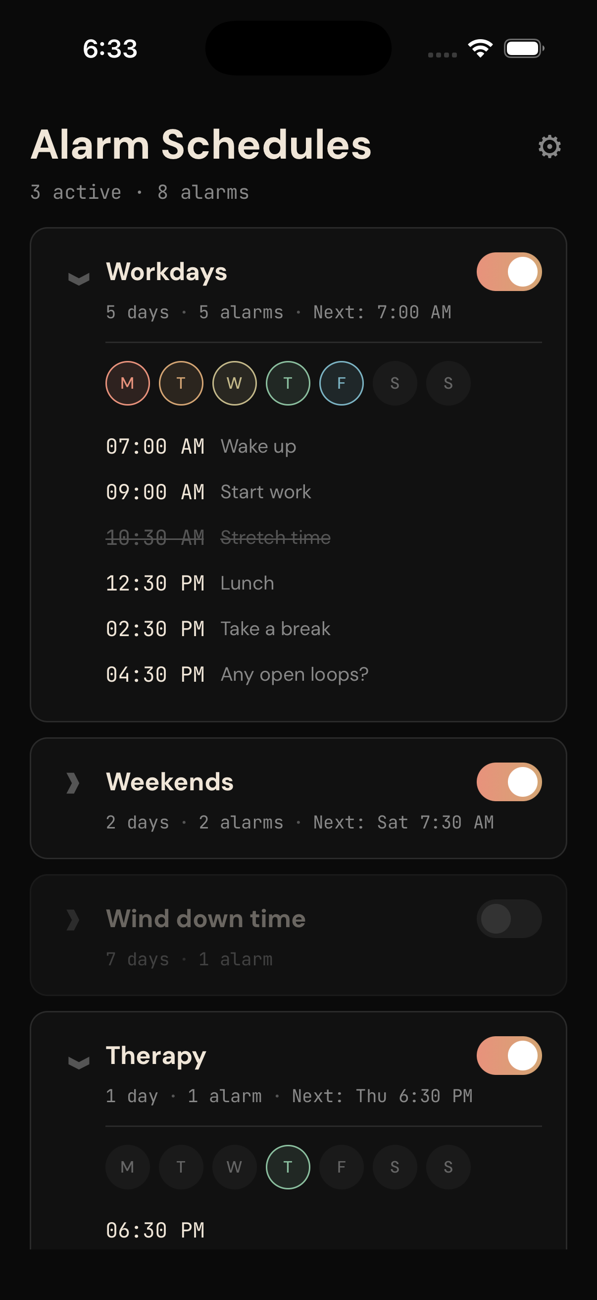 Schedules list